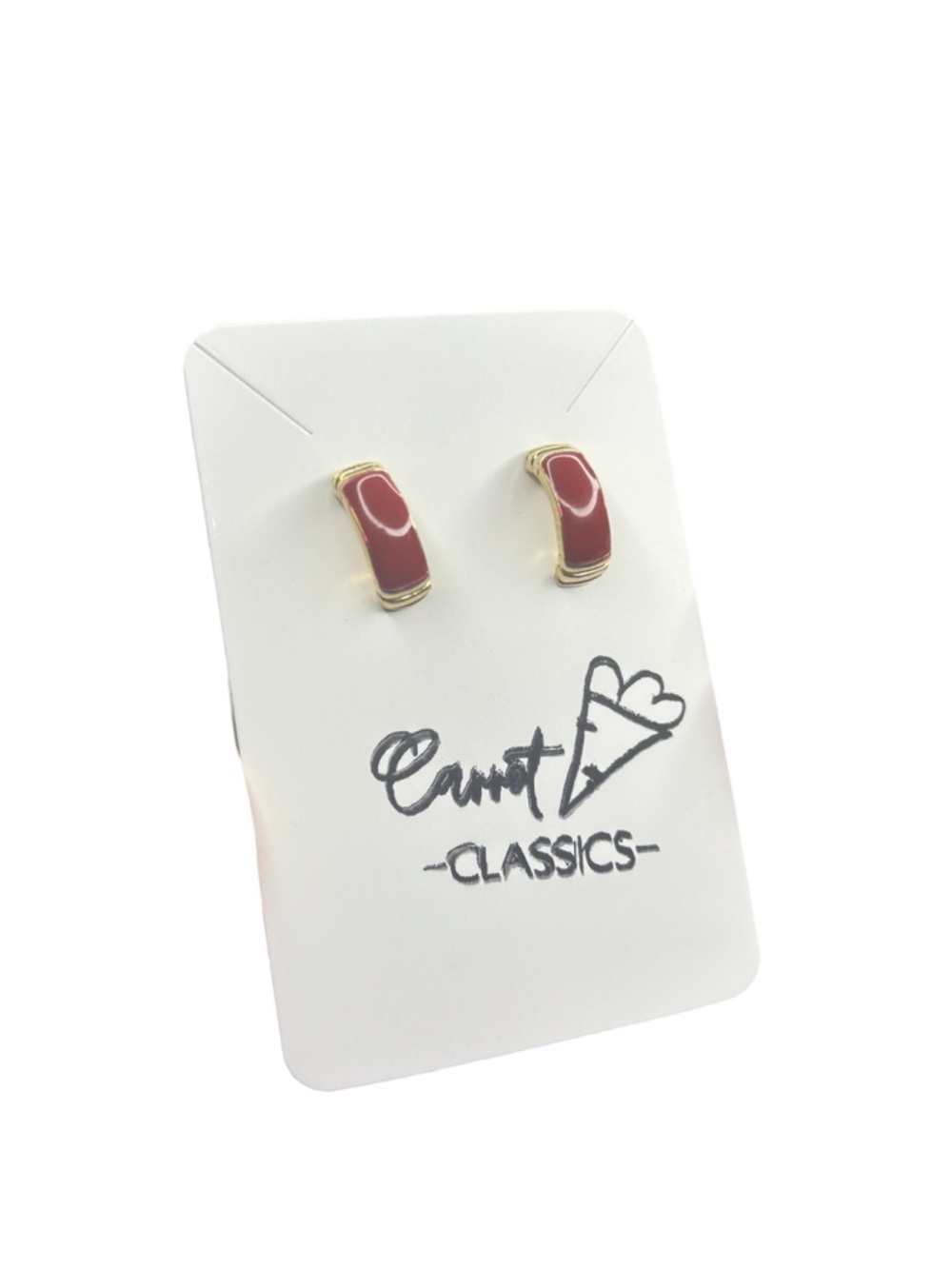 Women’s Red Enamel Gold-Trim Stud Earrings